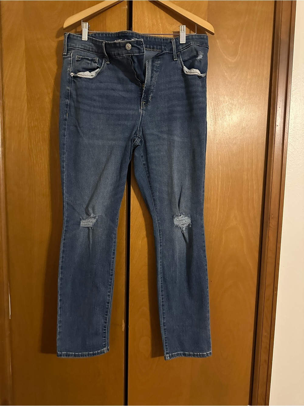 Old Navy Straight Leg Distressed Dark Blue Jeans